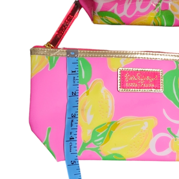 Lilly Pulitzer Estee Lauder PVC Pink Lemons Makeup Bag Lot Of 2 Clean 9.5x5x2 - Picture 11 of 12